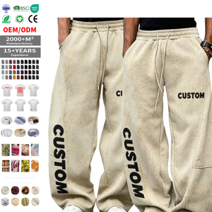 Pantalones Deportivos Personalizados para Hombre, Cintura Elástica, 100% Algodón, Estilo Casual Otoñal, Bolsillos, Logotipo en la Pierna Izquierda, Cordón Ajustable, Lavado Arena - Product Image 1