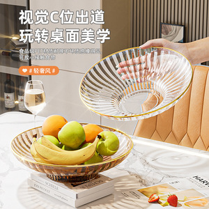 Striped Tall Fruit Plate Round <b>Plastic</b> Large Capacity For Living Room Coffee <b>Table</b> Decorative Trays - Product Image 1