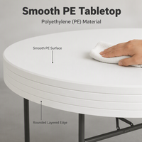Table ronde pliante en plastique blanc, en polyéthylène moulé par soufflage, pour événements, banquets, hôtels, location extérieure