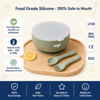 Vente en gros, ensemble repas écologique pour enfants, vaisselle pour bébé, bol avec couvercle à ventouse en silicone, vaisselle en silicone pratique pour se nourrir