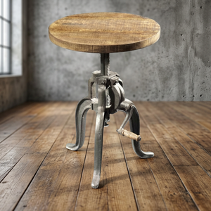 Antique-Style 3-Legged Iron <b>Stool</b> Wooden Seat Industrial <b>Vintage</b> Home Kitchen Dining Furniture Farmhouse Villa Adjustable - Product Image 3