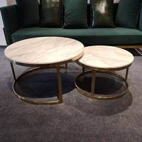 Ensemble de tables basses en marbre en gros, base en acier inoxydable, table à thé noire et blanche, style moderne, salon, 2 tables d'appoint