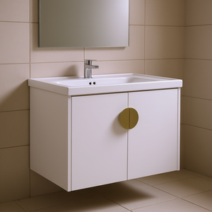 Bathroom Vanity With Sink 24 Inch Wall Mounted Modern Minimalist Design Soft Close Doors Ceramic Basin MDF Painted Finish - Product Image 2