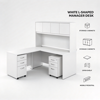 Bureau de direction en L avec huche et meuble de rangement mobile, poste de travail informatique pour bureau à domicile, entreprise et étude