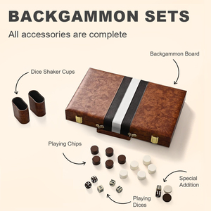 Chất lượng cao tùy chỉnh sang trọng 21 inch giải đấu backgammon trò chơi backgammon trò chơi thiết lập bảng gấp cờ vua với Bộ xúc xắc - Product Image 3