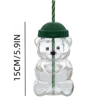 Tasse à café LEDUN en forme d'ours, verre à boisson personnalisable, avec couvercle écologique, paille réutilisable, en silicone résistant à la chaleur, transparent