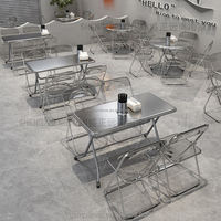Chaises de salle à manger pliantes en acrylique transparent de style nordique moderne pour l'extérieur, avec pieds en métal réglables en hauteur et revêtement en tissu, vente en gros