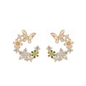 Boucles d'oreilles pendantes en forme de fleur et de papillon en moissanite plaquée or de style forêt féerique, petites, pour les anniversaires de jeunes filles - Product Image 5