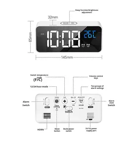 Có thể điều chỉnh khối lượng sạc Led âm nhạc kỹ thuật số Đồng hồ 13 bài hát 2 Độc Lập Báo động gương hiển thị Thạch Anh Phong trào để sử dụng nhà - Product Image 5