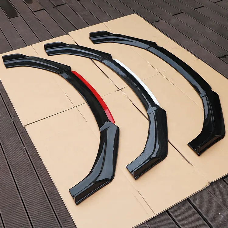 Car accessories ABS Body kit Glossy black 4pcs Front Bumper Spoiler Lip With Red Part For Universal Car