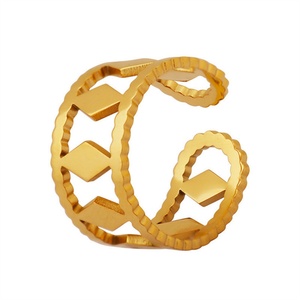 Wholesale Hollow Cuff <b>Ring</b> Fine Gold Plated Stainless Steel <b>Adjustable</b> <b>Rings</b> for Women - Product Image 4