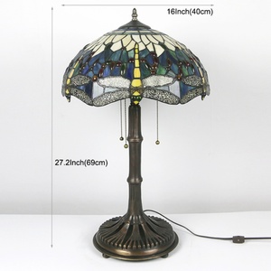 Lámpara de Mesa Tiffany LongHuiJing de 16 Pulgadas con Pantalla de Vidrio Estilo Libélula y Base de Cobre - Product Image 5