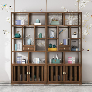 Dazhang Jiaju Solid Wood Display Cabinet 196x35x198cm New Chinese Style Walnut Color Living Room <b>Storage</b> Shelf - Product Image 4