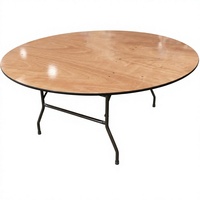 Table ronde pliante avec plateau en bois et bordure noire, pieds pliants en métal, table de banquet portable pour mariage, événement, location