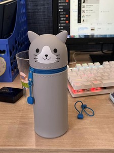 Silicone <b>Retractable</b> <b>Pen</b> Holder Animal Cartoon Cute Cat Student Stationery Capacity Storage Stationery Primary School Students - Product Image 3