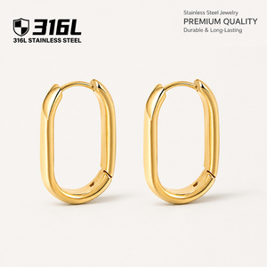 Boucles d'oreilles créoles ovales irrégulières tendance en acier inoxydable 316L plaqué or véritable 18 carats, bijoux <span class=keywords><strong>pour</strong></span> femme, cadeau - Product Image 1