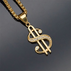 Fashion <b>Iced</b>-<b>out</b> Sign Cool Diamond Jewelry Charm Stainless Steel Zircon Dollar Hiphop Pendant Necklace - Product Image 3