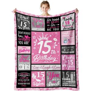 <b>Pink</b> Crown 15th Birthday Flannel <b>Blanket</b> Throw <b>Blanket</b> Nap <b>Blanket</b> Breathable Skin Friendly for Winter Warmth Custom Print - Product Image 1
