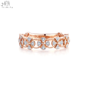 เครื่องประดับอินเทรนด์ยอดนิยมคลาสสิก 18K Rose Gold เพชรธรรมชาติครึ่งนิรันดร์โคลเวอร์ออกแบบแหวนวางซ้อนกันได้สําหรับผู้หญิง - Product Image 1