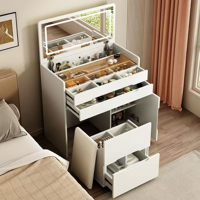 Minimalist Modern Wooden Storage Simple Cheap Make up Dresser Tables Set Vanity Desk With Intelligent Mirror