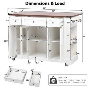 M Modern <strong>Kitchen</strong> <strong>Island</strong> with Power Outlet Rolling Cart <strong>on</strong> <strong>Wheels</strong> with Drop Leaf 5 Open Side Racks 3 Drawers MDF Easy to Clean - Product Image 6