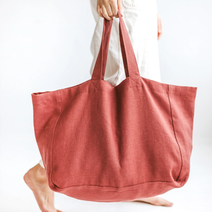 Bolso de hombro de lino liso ecológico con logotipo personalizado bolso de mano de playa de lino natural suave - Product Image 1