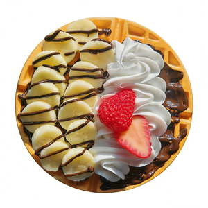Fausse banane, fraise et gaufre artisanales en plastique écologique, modèle 18 cm, réaliste, avec crème fouettée et gouttelettes de chocolat, accessoire de décoration - Product Image 6