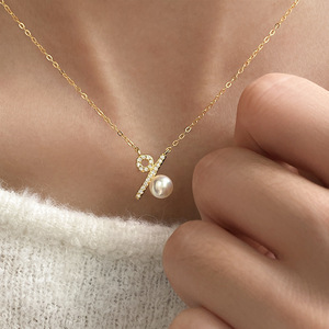 Collier Wenchi S925 en argent pur avec diamants et perles, style de niche, chaîne de clavicule en tube synthétique 20960 Chine - Product Image 1