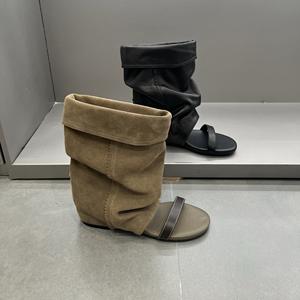 2026 Niche Bottes-sandales pour femme, rehaussantes invisibles, à bout ouvert et rond, à bride unique, style bottes de cowboy souples - Product Image 1