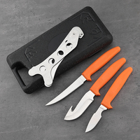 En stock, ensemble de couteaux de chasse et de camping en plein air, acier inoxydable, couteau tactique tranchant, ensemble de couteaux de chasse tranchants avec boîte en plastique