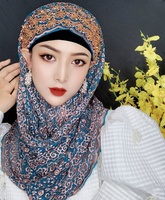 Châle islamique premium 2025 en polyester brodé de perles - Hijab artisanal en dentelle avec motifs floraux