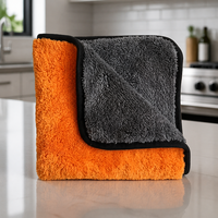 Serviette de séchage automobile en microfibre épaisse double face bicolore à poils longs en polaire corail avec bord noir – Vente en gros