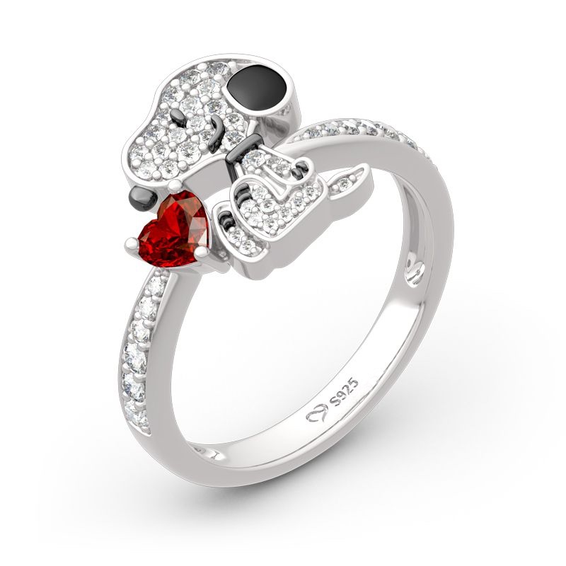 New 925 Sterling Silver Ring Cute Cartoon Alloy Zircon Ring Dog And Red Heart Finger Ring For Women Jewelry Gift