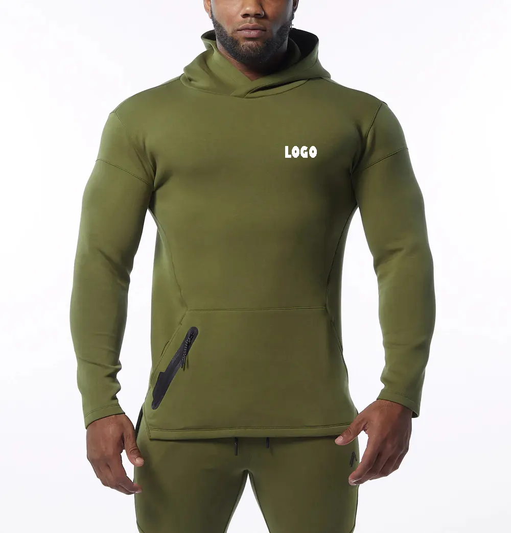 Heren Gym Fitness Merk Hoodies Aanpassen Borduurlogo Dikke Stretch Hoodies