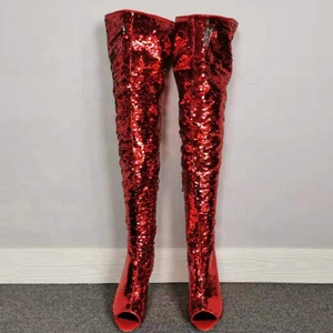 Size 47 Fashion Peep Toe Sequins Women Thigh High <b>Boots</b> Over Knee High Heel Party Dress Dance Ladies Long <b>Boots</b> - Product Image 6
