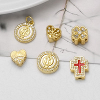 ASJEWELRY Perles de coquillage Breloques Cœur Croix Rouge CZ pour Collier Composants de Fabrication de Bijoux en Cuivre Plaqué Or Vierge Marie chma629