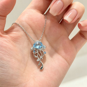 Cool Deep <b>Blue</b> Crystal Jellyfish <b>Necklace</b> with Dazzling Exquisite Luxury Coastal Vacation Style Collarbone Chain Choker <b>Necklace</b> - Product Image 4