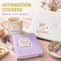Autocollant en vinyle découpé sur mesure avec logo, citations d'affirmations positives, design écologique, autocollant imprimé avec logo pour album de scrapbooking