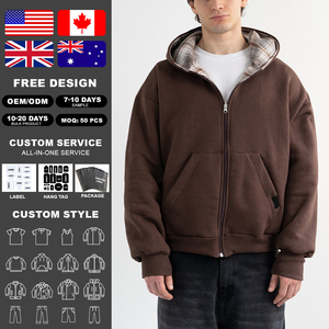 Vestes zippées personnalisées, design à double couche, flanelle à l'intérieur, tissu éponge français à l'extérieur, sweat à capuche vintage à carreaux, sweat à capuche réversible pour hommes - Product Image 2