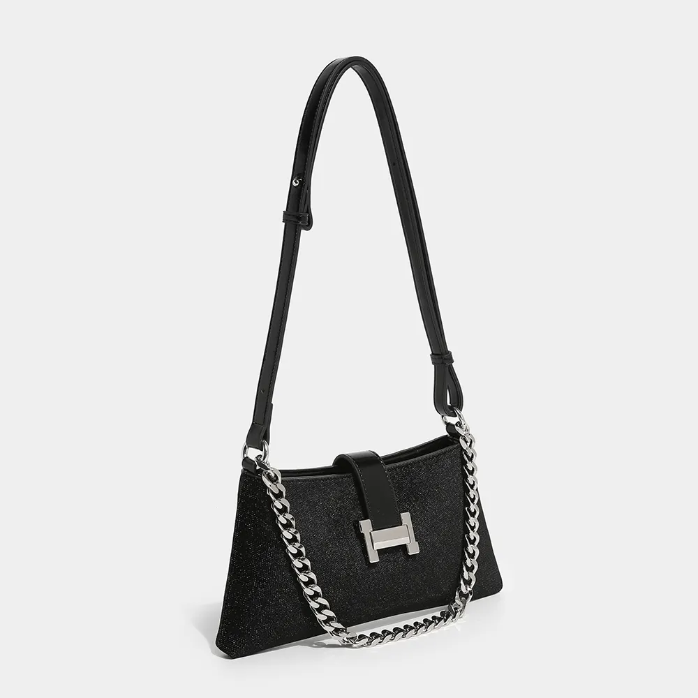 Custom Italy Designer Black Real Leather Chain Shoulder Bags Adjust Messenger Bag Quality Women Handbag