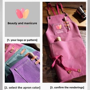 Tablier sans manches en toile anti-salissure couleur personnalisée, imprimé rose, à bretelles croisées, pour maquilleurs et baristas - Product Image 5