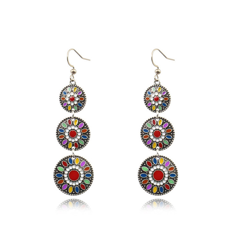 Trendz Cloisonné Rétro Style Ethnique Goutte D'huile Européen Et Américain De Noël Boucles D'oreilles