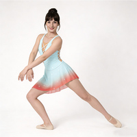 Nouvelle robe de danse lyrique extensible pour femmes, style pastel dégradé, tissu scintillant, design croisé, pour les compétitions et la danse sur scène