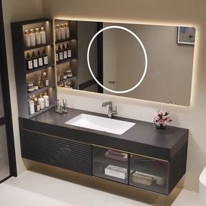 Light luxury minimalist style bathroom cabinet slate seamless ceramic integrated basin painted bathroom cabinet - Product Image 3