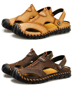 <span class=keywords><strong>Sandales</strong></span> de plage imperméables pour hommes en cuir véritable cousues à la main, <span class=keywords><strong>sandales</strong></span> de randonnée et d'<span class=keywords><strong>escalade</strong></span> pour hommes - Product Image 3