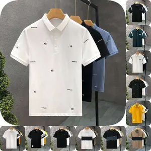 Men Polo Shirt Stripes Print Short Sleeve T shirts Casual Business Button Tops Tees Summer Fashion Polo Shirts Man Clothing