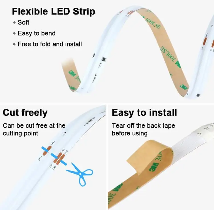 Panjang disesuaikan 24V WS2811 COB LED Strip 720 LED pixel RGB IC Addressable Pixel warna penuh fleksibel pita cahaya