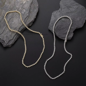 Heart-shaped <b>Chain</b> 3 Zircon Tennis <b>Chain</b> <b>Copper</b> <b>Copper</b> Micro-inlaid Zircon Single-row Hip-hop Necklace Tanjing Fashion - Product Image 1