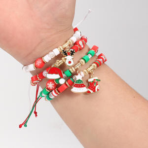 Fashion Jewelry Christmas Beaded <b>Bracelets</b> <b>Set</b> With Snowman Santa Reindeer Charm Unisex Gift Made In China - Product Image 4