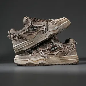 Chaussures de skate décontractées unisexes rétro, baskets plateforme punk hip-hop, baskets en denim délavé pour hommes - Product Image 5